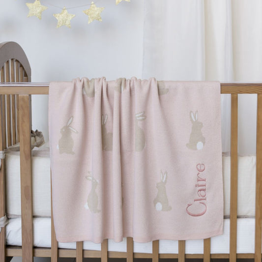 Cobijita Personalizada Conejos Cielo y Rosa