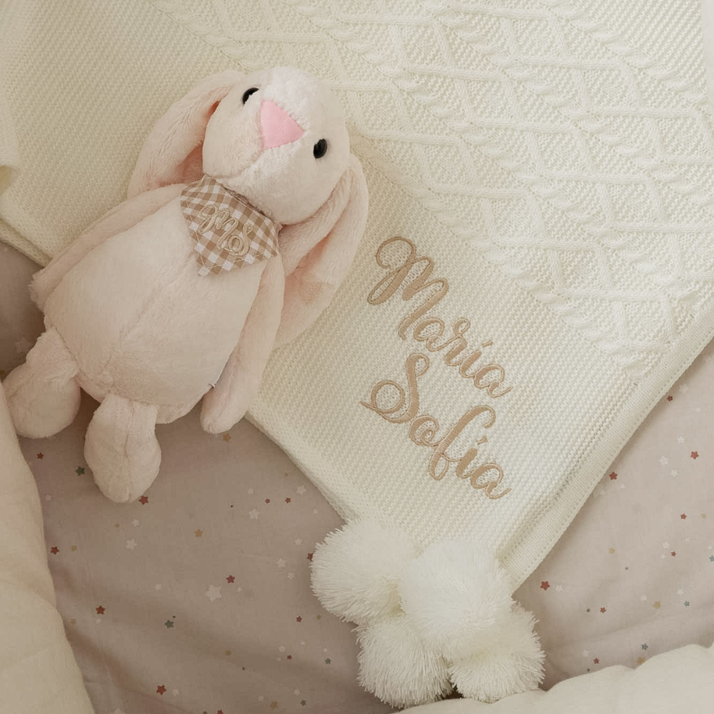 kit frazada motas + conejo lino m personalizado + envío gratis