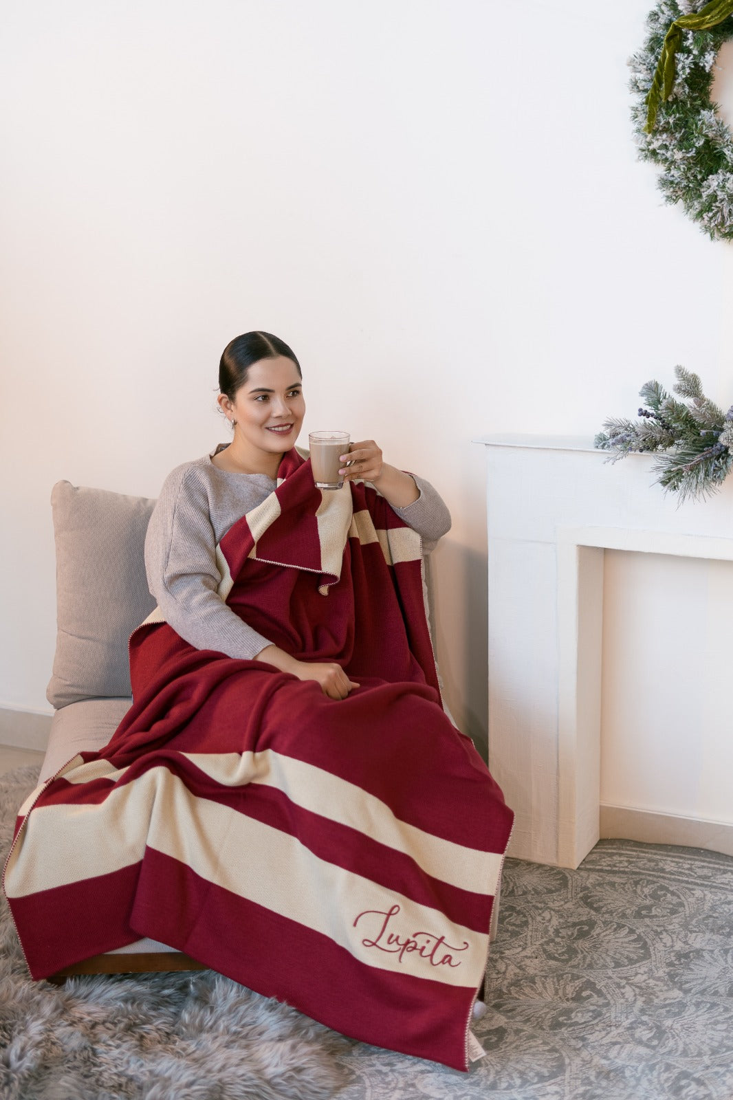 frazada rayada doble vista navidad