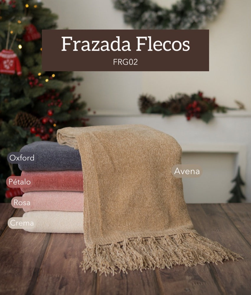 cobija lisa con flecos navidad