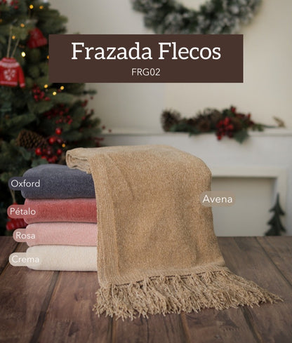 Cobija Lisa Con Flecos Navidad