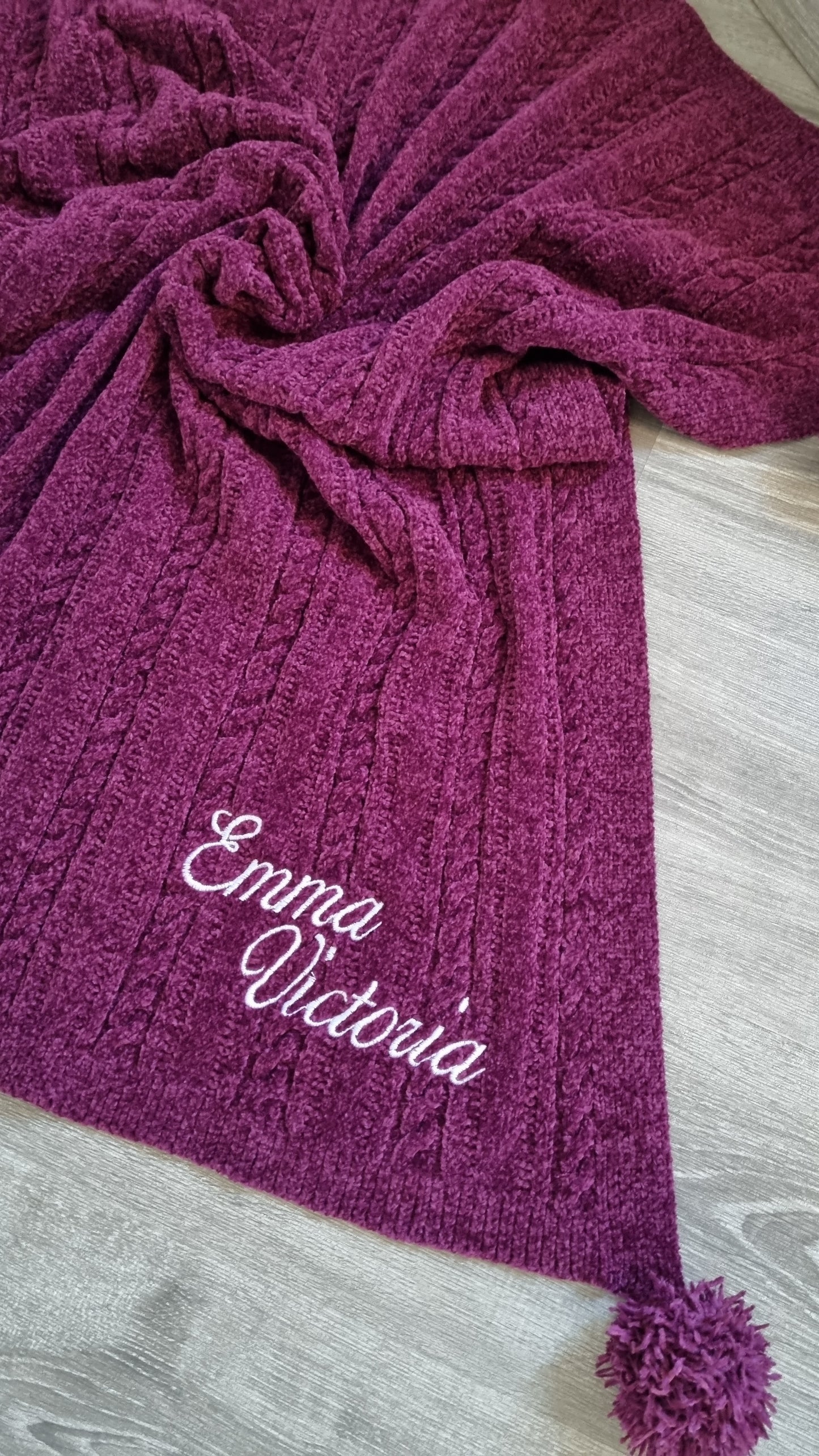 frazada trenza con motas personalizada